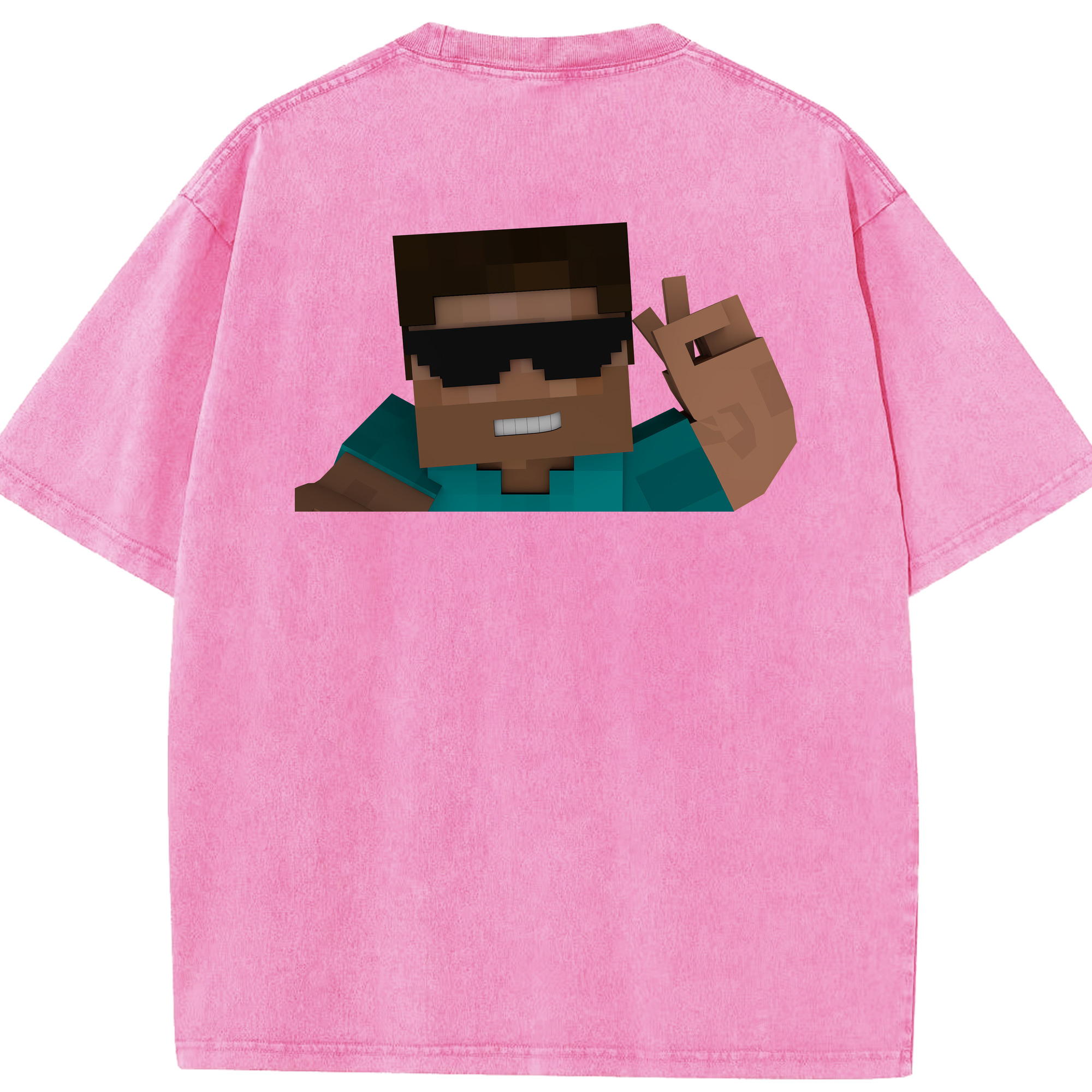 （画像用） マインクラフト ブロックの世界 Minecraft MC Block world 綿100% ヴィンテージ風 半袖Tシャツ（背面プリント）